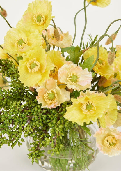 Yellow Faux Poppy Arrangement - 13"