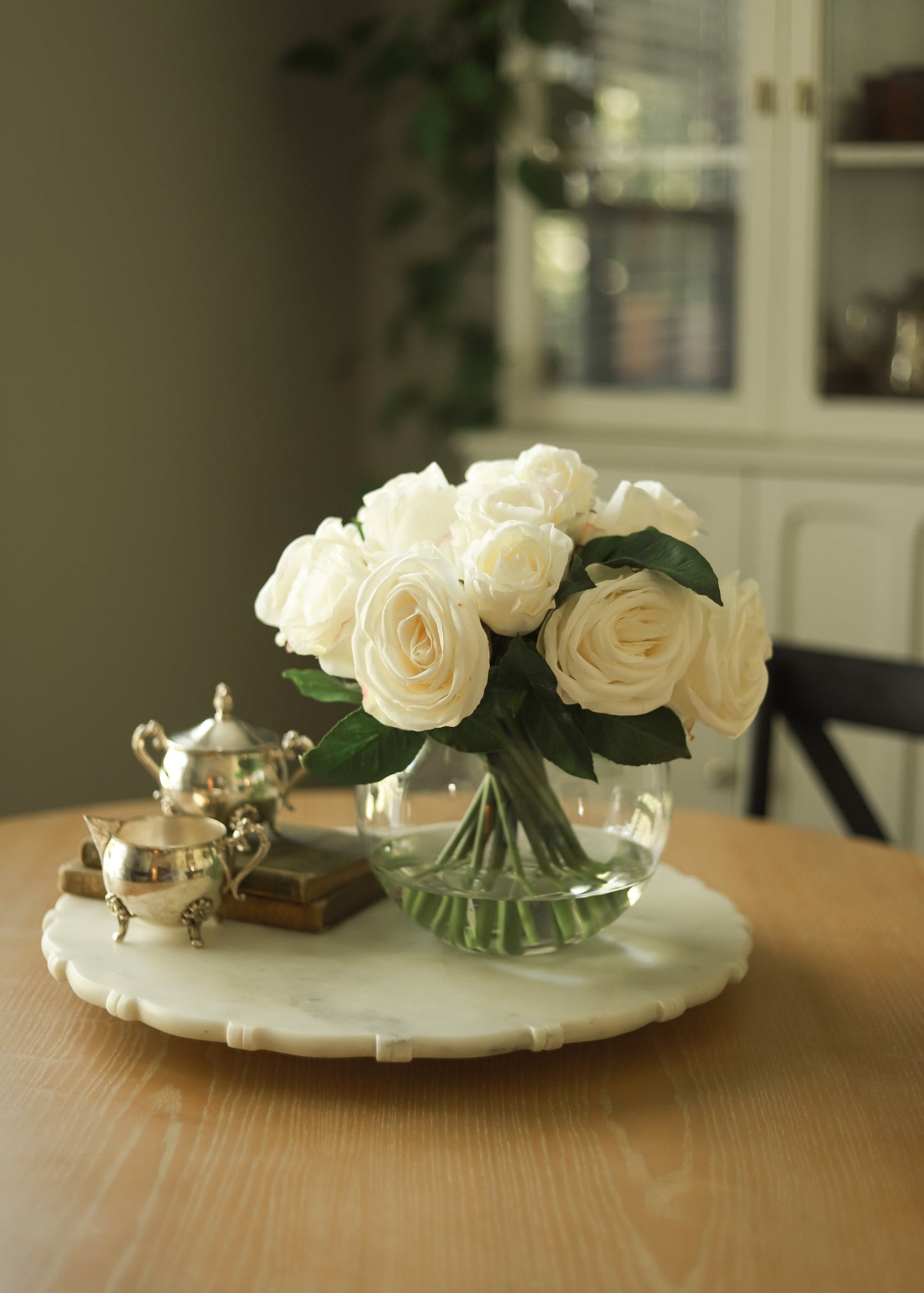 Real Touch Cream White Fake Rose Arrangement - 11.5"