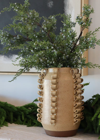 Handmade Textured Ceramic Lola Vase by Perla Valtierra  in Almond - 7.75"