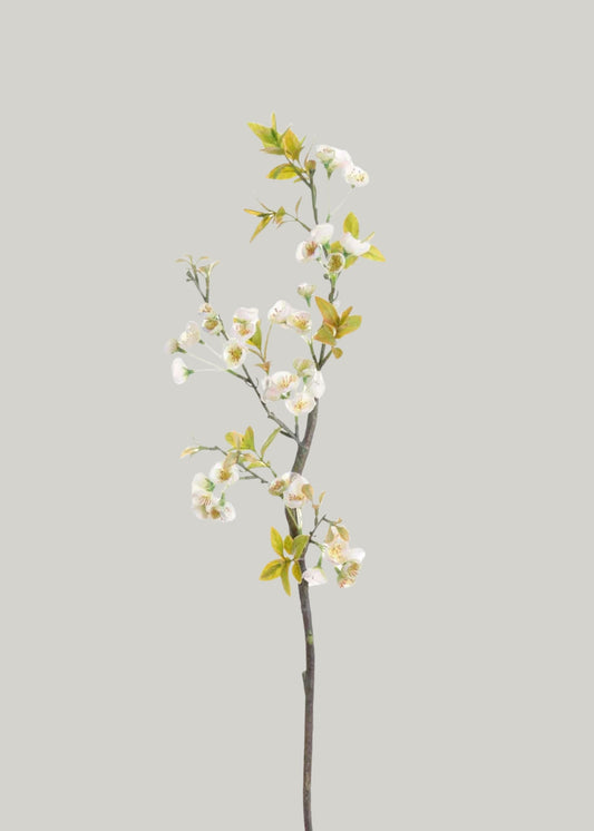 Faux Plum Blossom Flower Branch in White - 24"