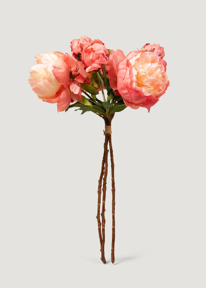 Coral Faux Peony Flower Bundle - 21"