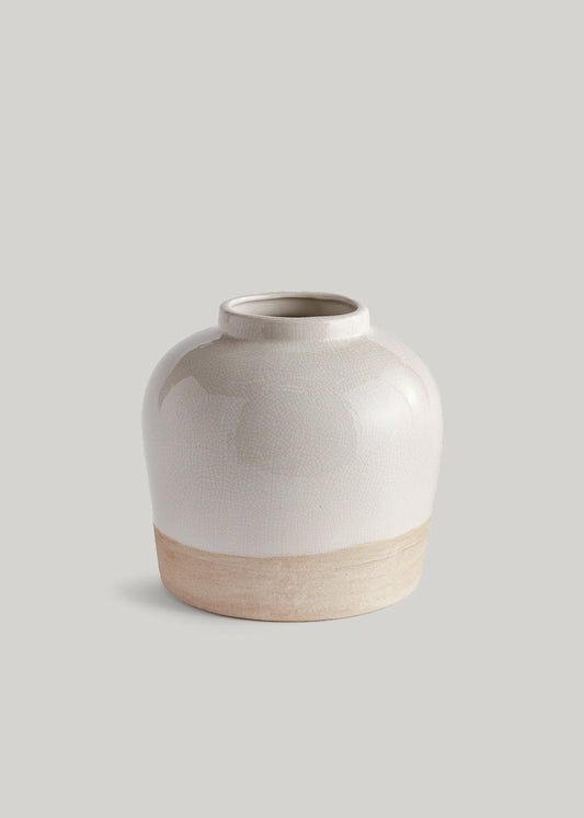 Leona Clay Vase Handmade in Beige and Cream - 11"